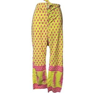 GRAHAM KANDIAH Womens Yellow Pink Paisley Cotton Pants Sz M/L Bold Boho Flowy‎